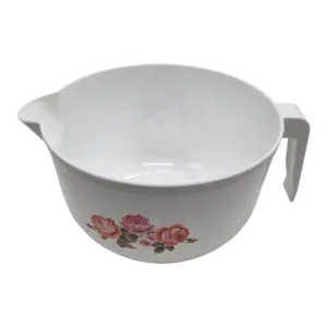 Bol pentru mixer din plastic, capacitate 3 L, cu mâner, cioc de turnare și model floral cu trandafiri