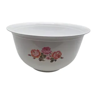Bol rotund din plastic, capacitate 4,5 L, cu model floral cu trandafiri, pentru bucătărie