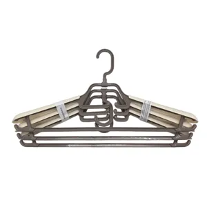 Set 3 Umerașe Extensibile 10313D, din Plastic, Reglabile, cu Bară pentru Pantaloni și Cârlige Laterale, pentru Organizarea Hainelor