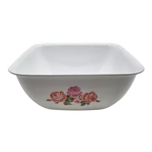 Bol pătrat din plastic, capacitate 4 L, cu model floral cu trandafiri, pentru bucătărie