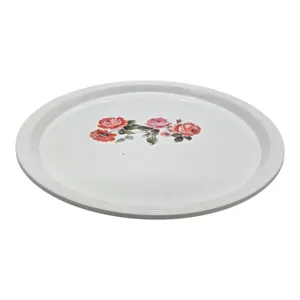 Tavă rotundă pentru servire din plastic, cu model floral cu trandafiri