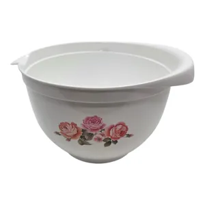 Bol pentru mixer din plastic, capacitate 4 L, cu model floral cu trandafiri
