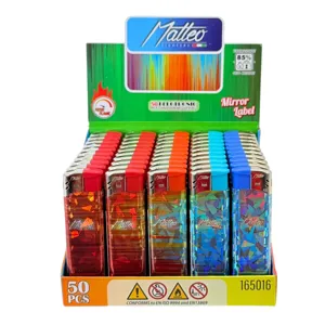 Brichete electronice Matteo, set 50 bucăți, flacără normală, etichetă tip oglindă, culori mixte