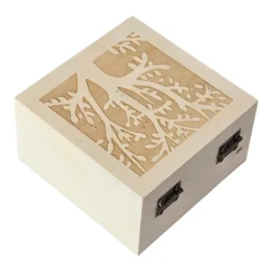 Cutie Pătrată din Lemn cu Capac și Închidere Metalică 9x9x5 cm pentru Depozitare și Decor
