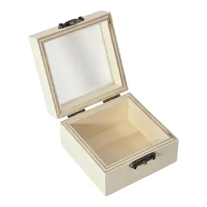 Cutie Pătrată din Lemn cu Capac  Interioară pentru Bijuterii și Depozitare 7.5x4.5 cm