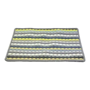 Covoraș baie 37x57 cm antiderapant, model dungi multicolore gri galben alb, covor absorbant pentru baie și duș