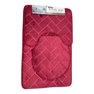Set 3 Covoare de Baie Antiderapante, Model Geometric, Bordo, 50 x 80 cm