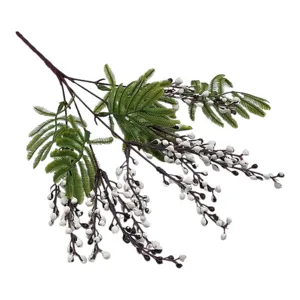 FLOARE ARTIFICIALĂ DECORATIVĂ CU FRUNZE VERZI ȘI MUGURI ALBI, RAMURĂ PENTRU ARANJAMENTE FLORALE, VAZE ȘI DECOR INTERIOR