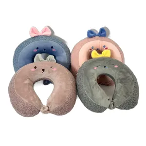 Perna Moale pentru Gat cu Design Animal si Fundita, Culori Variate, Ideala pentru Calatorii, Confort Copii, Material Catifelat