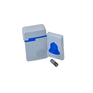 Sonerie Wireless cu Buton și Receptor – Alimentare pe Baterii, Montaj Rapid Fără Fir, Design Alb cu Accente Albastre