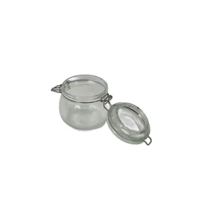 Borcan Rotund din Sticla cu inchidere Etansa – 500 ml, Capac Metalic Tip Clema, Ideal pentru Dulceata, Miere, Condimente
