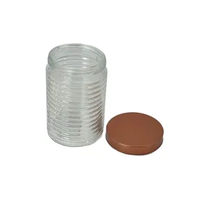 Borcan inalt din Sticla cu Striatii si Capac Metalic – 750 ml, Model Vintage, Ideal pentru Faina, Paste sau Zahar