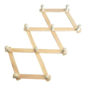 Cuier de Lemn Extensibil pentru Perete, Suport Multifuncțional cu Cârlige pentru Haine, Genți și Accesorii, Design Pliabil pentru Hol, Baie sau Bucătărie
