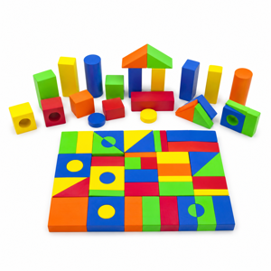 Joc Educativ Tip Puzzle cu 48 Piese Colorate din Lemn pentru Construcții și Învățare