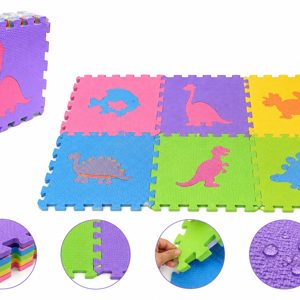 Covoraș Puzzle din Spumă EVA cu Dinozauri, 30 × 30 × 0,9 cm, Antiderapant, Interconectabil, pentru Camera Copiilor