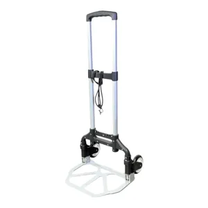 Cărucior pliabil multifuncțional pentru transport bagaje și cumpărături, structură metalică, sarcină maximă 75 kg, mâner telescopic reglabil, roți duble