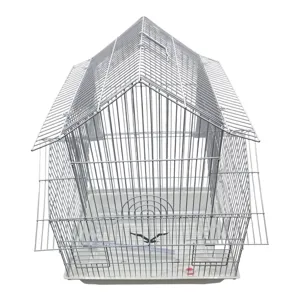 Cușcă pentru Păsări Duoguop din Metal, cu Acoperiș în Două Ape și Tavă Detașabilă, 37 x 28 x 50 cm
