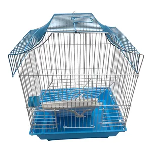 Colivie pentru Păsări din Metal, cu Acoperiș Decorativ, Bază din Plastic și Accesorii, 30 x 23 x 38 cm