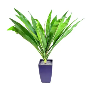 Arbore artificial decorativ cu frunze alungite verzi în ghiveci, 0.8 m, pentru interior și spații comerciale
