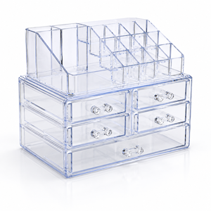 Organizator Cosmetice Acrilic Transparent cu 7 Sertare și Compartimente Multiple pentru Machiaj, Pensule, Rujuri și Accesorii Makeup