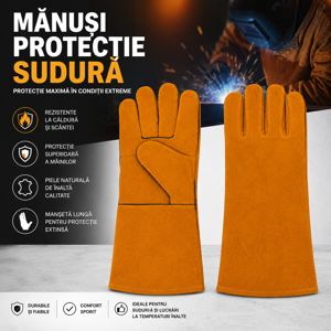 MĂNUȘI DE PROTECȚIE PENTRU SUDURĂ DIN PIELE REZISTENTĂ CU MANȘETĂ LUNGĂ PENTRU TEMPERATURI ÎNALTE