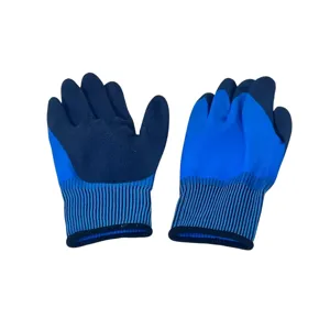 Mănuși de protecție din poliester cu palmă cauciucată – albastru/negru, mărime universală, antiderapante, pentru muncă, atelier și grădinărit