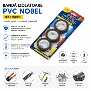 Set 3 Benzi Izolatoare 5 m, Bandă Electrică pentru Izolație și Protecție Cabluri