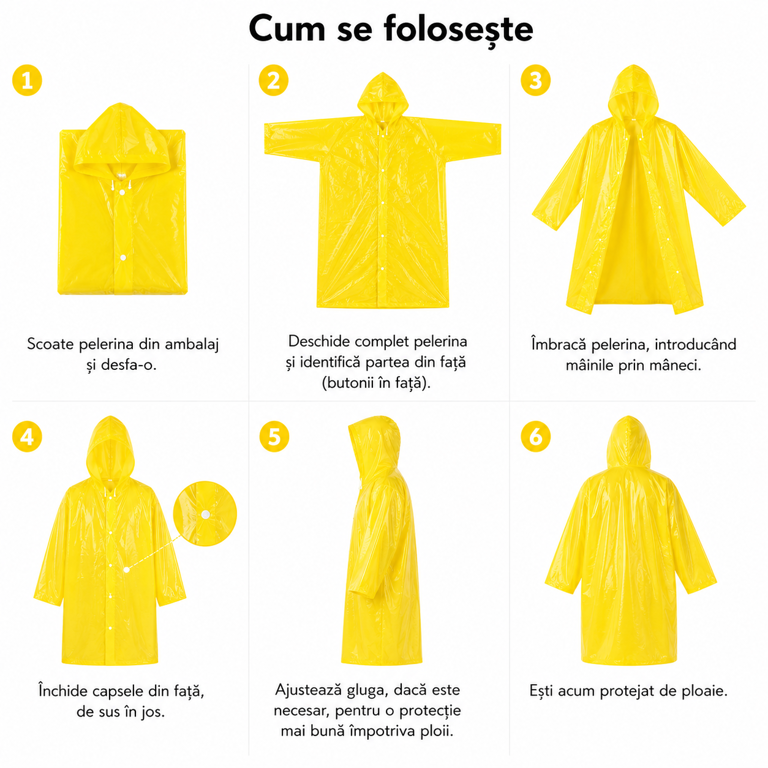 Haină de Ploaie Adulți cu Glugă, Impermeabilă, Reutilizabilă, Unisex