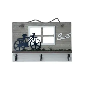 Cuier Decorativ de Perete din Lemn cu 3 Agățători și Design Bicicletă – Model Rustic