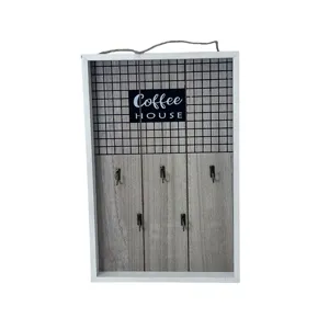 Cuier Decorativ de Perete din Lemn, Model “Coffee House”, 6 Agățători Metalice, Design Rustic