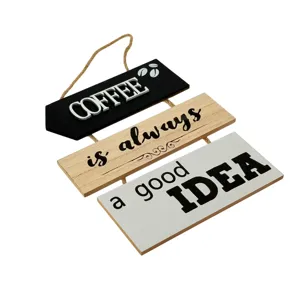 Decor Lemn Perete 'Coffee is Always Good Idea', Stil Rustic