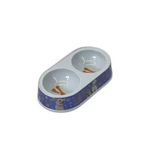 Castron Dublu din Plastic pentru Animale, Design Os și Căței, Ideal pentru Hrană și Apă, Disponibil în Mai Multe Culori