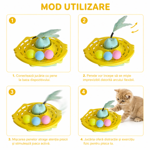 Jucărie Interactivă pentru Pisici cu Bile și Pene, Centru de Activitate pentru Joacă și Distracție pentru Animale de Companie
