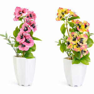 Ghiveci cu Flori Artificiale Decorative 32 cm, Plantă Artificială cu Flori Ornamentale și Frunze Verzi pentru Decor Interior