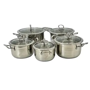 Set 5 Oale Inox cu Capace din Sticla – Dimensiuni 16–24 cm, Baza Termica Stratificata, Ideal pentru Gatit Zilnic