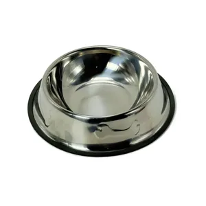 Bol Inox Antiderapant pentru Animale – Diametru 26 cm, Decor cu Os, Practic si Stabil, Ideal pentru Hranirea Zilnica