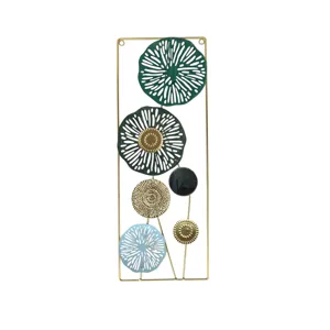Tablou Decorativ de Perete din Metal, 62 × 22 cm, Design Modern cu Elemente Florale, pentru Living, Dormitor și Hol