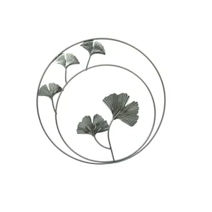 Decorațiune de Perete Rotundă din Metal cu Două Cercuri și Frunze Stilizate, Design Modern, Finisaj Elegant