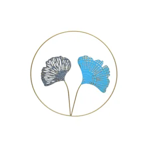 Tablou Decorativ de Perete din Metal, 38 × 38 cm, Design Modern cu Frunze Ginkgo, pentru Living, Dormitor și Hol