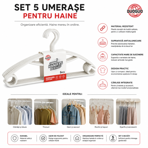 Set 5 Umerașe 40.5 cm pentru Haine, Design Practic pentru Organizare Dulap