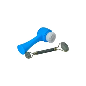 Set Perie Facială Manuală + Roller Masaj din Piatra – Curățare, Exfoliere și Relaxare, Disponibil în Mai Multe Culori