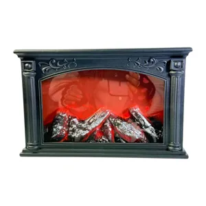 Șemineu decorativ de interior, design clasic negru, efect vizual flacără și jar
