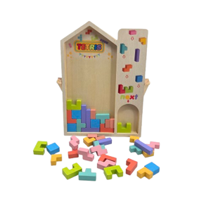 JOC TETRIS DIN LEMN 30 × 22.5 × 2.5 CM – PUZZLE EDUCATIV DE ÎNDEMÂNARE ȘI LOGICĂ