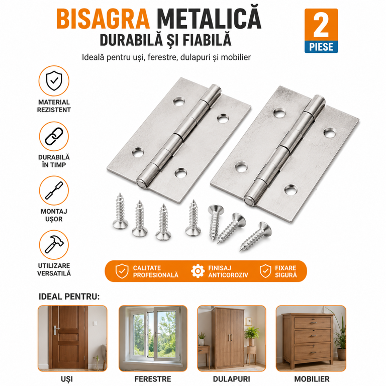 Set balamale metalice pentru mobilier și uși interioare