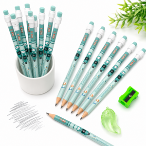 SET 12 CREIOANE HB CU ASCUȚITOARE ȘI RADIERĂ – MODEL ROBOT PENTRU ȘCOALĂ ȘI BIROU