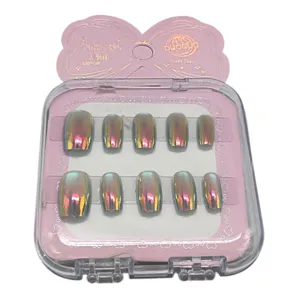 Set Unghii False cu Efect Metalizat Holografic, pentru Manichiură Elegantă
