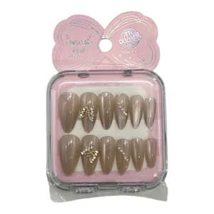 Set Unghii False Nude cu Strasuri și Decorațiuni Elegante pentru Manichiură
