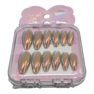 Set 12 Unghii False cu Efect Metalizat Holografic, Diverse Dimensiuni, pentru Manichiură