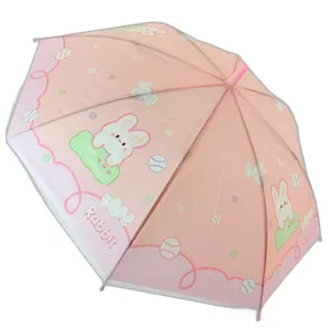 Umbrelă Roz pentru Copii cu Model Iepuraș – Material Impermeabil, Sistem de Siguranță și Design Jucăuș, Ideală pentru Ploaie și Distracție