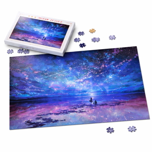Puzzle 1000 piese peisaj nocturn, joc de asamblare adulți și copii, dimensiune 50×75 cm, design artistic cer înstelat
